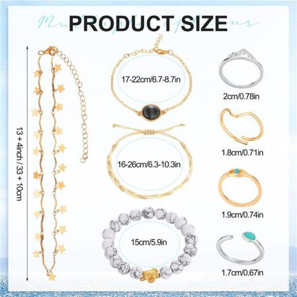 Christmas Layered Bracelets Rings Choker Necklace Set Summer Beach Jewelry - Picture 7 of 8